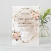 Rustieke Bloemen Geometrische Gouden Lijst Wedding Kaart (Staand voorkant)