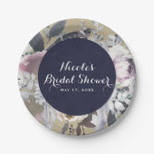 Rustieke Bloemen Glam Navy Kraft Bruiloft Bruids C Papieren Bordje (Voorkant)