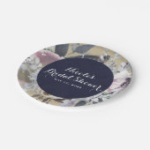Rustieke Bloemen Glam Navy Kraft Bruiloft Bruids C Papieren Bordje (Gekanteld)