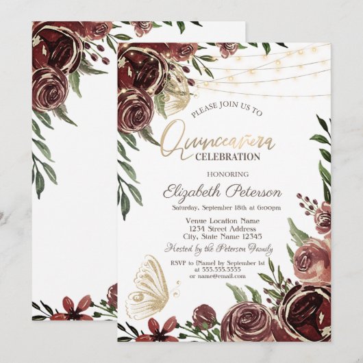Rustieke Bloemen Glitter Vlinders Kaart (Voorkant / Achterkant)