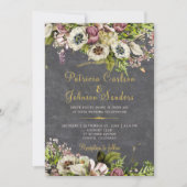Rustieke bloemen goud grijs krijtbord vallen bruil kaart (Voorkant)
