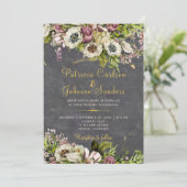 Rustieke bloemen goud grijs krijtbord vallen bruil kaart (Staand voorkant)