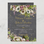 Rustieke bloemen goud grijs krijtbord vallen bruil kaart (Voorkant / Achterkant)