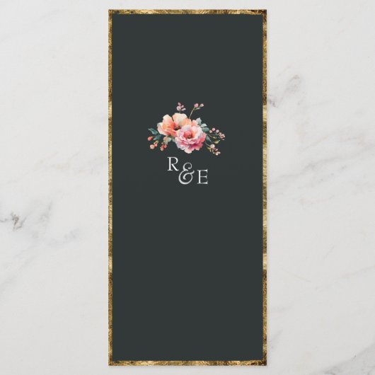 Rustieke Bloemen Goud Lijst Sage Groene Bruiloft Menu (Achterkant)