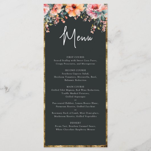 Rustieke Bloemen Goud Lijst Sage Groene Bruiloft Menu (Voorkant)