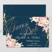 Rustieke bloemen, Goud, Navyblauw Bewaar de datum Save The Date (Voorkant / Achterkant)