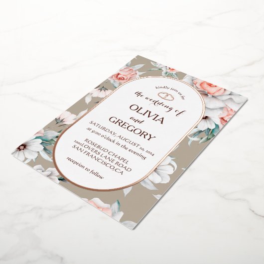 Rustieke Bloemen Goud Ovaal Lijst bruiloft Folie Uitnodiging (Gedraaid)