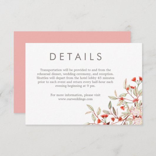 Rustieke Bloemen Grijs Moderne Typografie Bruiloft Informatiekaartje (Voorkant / Achterkant)