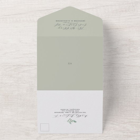 Rustieke Bloemen Groene Salie bruiloft All In One Uitnodiging (Buitenkant)
