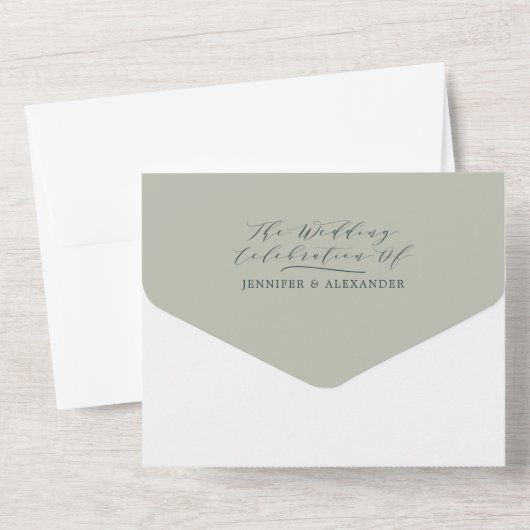 Rustieke Bloemen Groene Salie bruiloft All In One Uitnodiging (Achterkant)