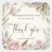 Rustieke bloemen handgemaakt met liefde dank u vierkante sticker (Voorkant)
