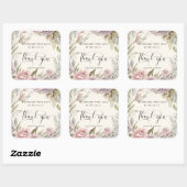 Rustieke bloemen handgemaakt met liefde dank u vierkante sticker (Vel)