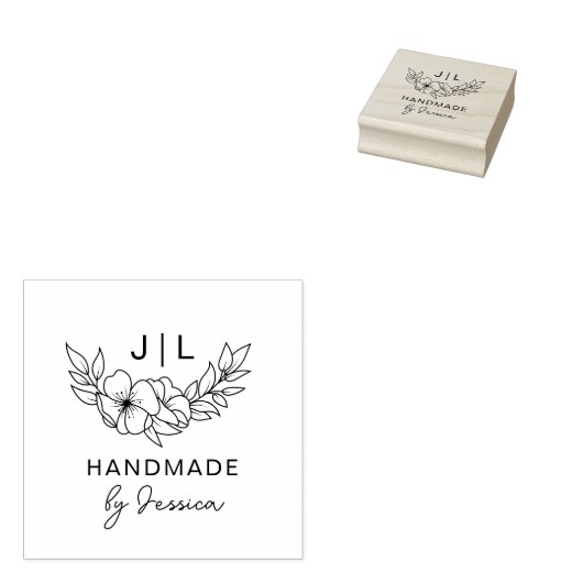 Rustieke Bloemen Handgemaakte Custom Name Initiale Rubberstempel (Gestempeld)