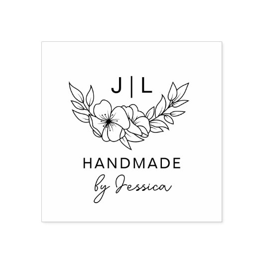 Rustieke Bloemen Handgemaakte Custom Name Initiale Rubberstempel (Afrduk)
