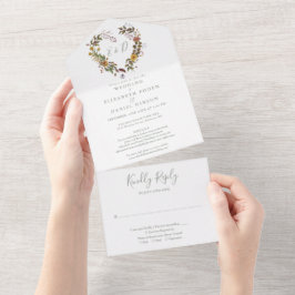 Rustieke Bloemen Hart Details Sage Green Wedding All In One Uitnodiging