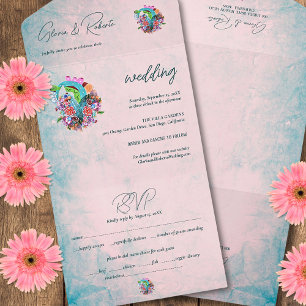 Rustieke bloemen hart Mexicaanse bruiloft All In One Uitnodiging