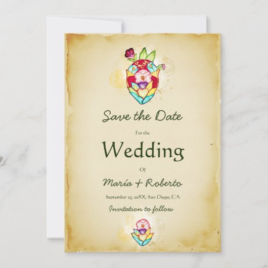 Rustieke Bloemen Hart Mexicaanse bruiloft Bewaar d Kaart (Voorkant)