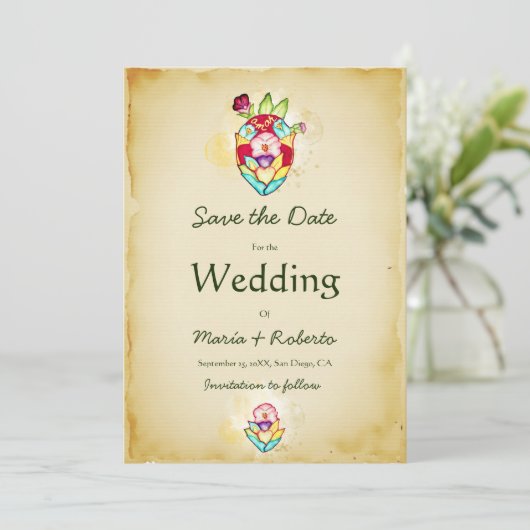 Rustieke Bloemen Hart Mexicaanse bruiloft Bewaar d Kaart (Staand voorkant)