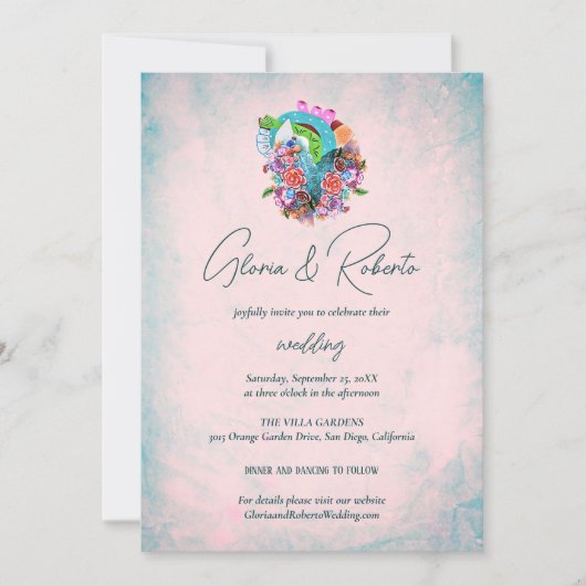 Rustieke Bloemen Hart Mexicaanse Bruiloft Kaart (Voorkant)