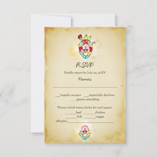 Rustieke Bloemen Hart Mexicaanse bruiloft RSVP beh Kaart (Voorkant)