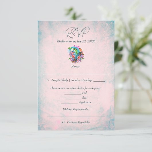 Rustieke bloemen hart Mexicaanse bruiloft RSVP Kaartje (Staand voorkant)