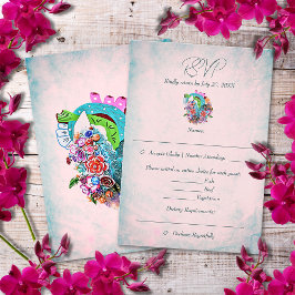 Rustieke bloemen hart Mexicaanse bruiloft RSVP Kaartje