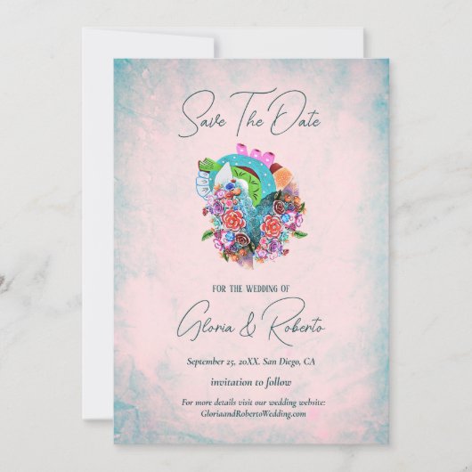 Rustieke Bloemen Hart Mexicaanse Bruiloft Save the Kaart (Voorkant)