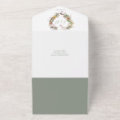 Rustieke Bloemen Hart QR Code Salie Green Wedding All In One Uitnodiging (Buitenkant)