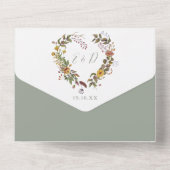 Rustieke Bloemen Hart QR Code Salie Green Wedding All In One Uitnodiging (Achterkant)