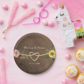 Rustieke Bloemen Hart Wedding Papieren Bordje (Feest)