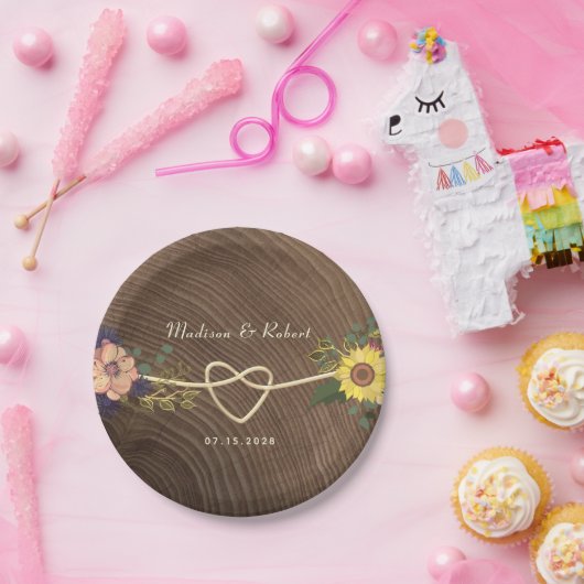 Rustieke Bloemen Hart Wedding Papieren Bordje (Feest)