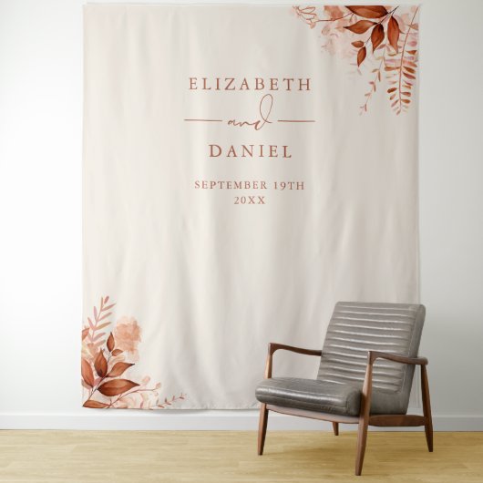 Rustieke Bloemen Herfst Bruiloft Foto Booth Achter Wandkleed (In situ)