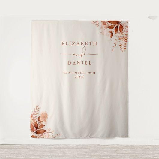 Rustieke Bloemen Herfst Bruiloft Foto Booth Achter Wandkleed (Voorkant)