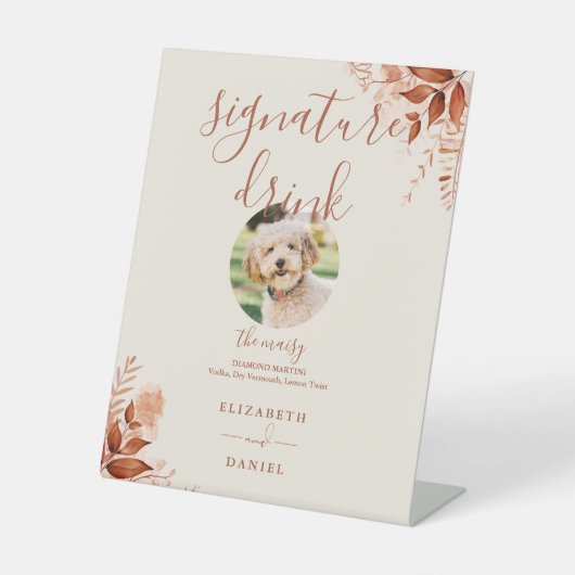Rustieke Bloemen Herfst Bruiloft Pet Signature Dri Reclamebord Met Voetstuk (Voorkant)