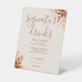 Rustieke Bloemen Herfst bruiloft Signature Drinken Reclamebord Met Voetstuk (Voorkant)