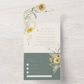 Rustieke Bloemen Herfst Bruiloft, Zonnebloem All In One Uitnodiging (Binnen)