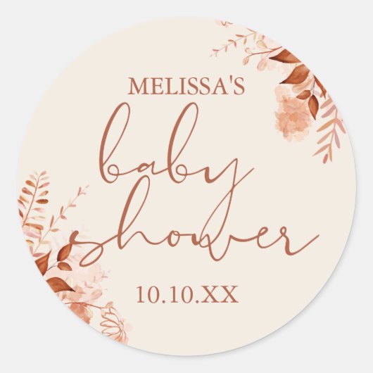 Rustieke Bloemen Herfst Herfst Baby shower Favorie Ronde Sticker (Voorkant)