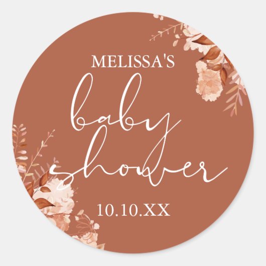 Rustieke Bloemen Herfst Herfst Baby shower Favorie Ronde Sticker (Voorkant)