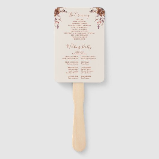 Rustieke Bloemen Herfst Herfst Huwelijk Programma Handwaaier (Achterkant)