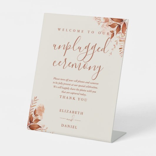 Rustieke Bloemen Herfst Herfst Unplugged Ceremony Reclamebord Met Voetstuk (Voorkant)