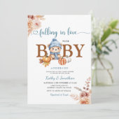 Rustieke Bloemen Herfst in Liefde Blauw Beer Baby  Kaart (Staand voorkant)