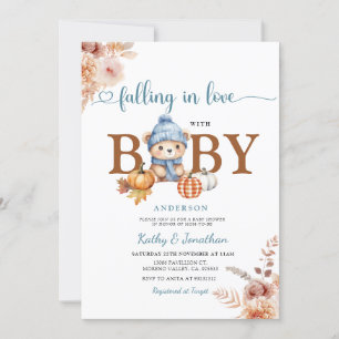 Rustieke Bloemen Herfst in Liefde Blauw Beer Baby Kaart