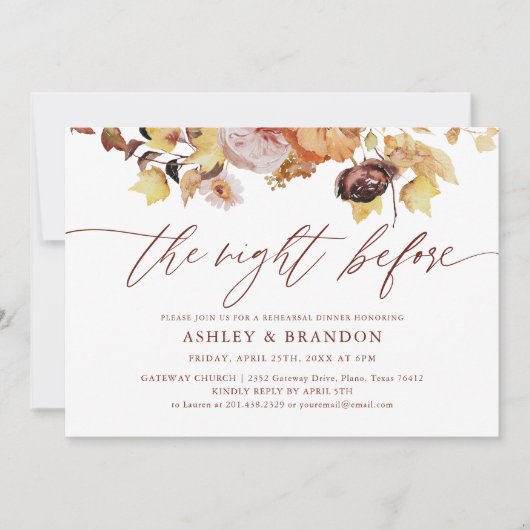 Rustieke Bloemen Herfst repetitie diner uitnodigin Kaart (Voorkant)