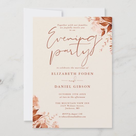 Rustieke Bloemen Herfst Trouwavond Party Kaart (Voorkant)