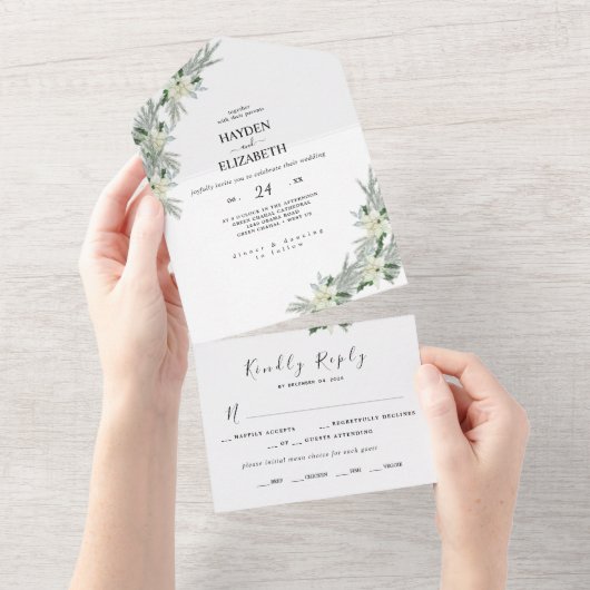 Rustieke Bloemen Herfst Winter Bruiloft All In One Uitnodiging (Afscheurbaar)