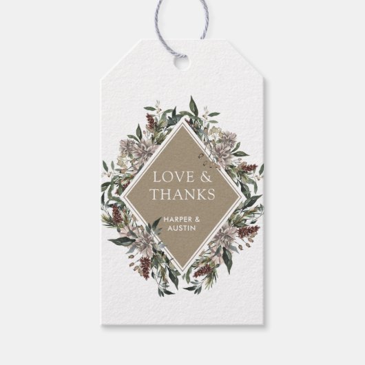 Rustieke Bloemen Herfst Winter Bruiloft Cadeaulabel (Voorkant)