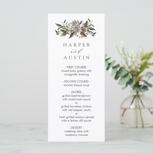 Rustieke Bloemen Herfst Winter Bruiloft Menu (Staand voorkant)