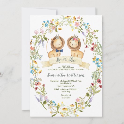 Rustieke bloemen Hij of Zij Leeuw Geslacht Onthull Kaart (Voorkant)