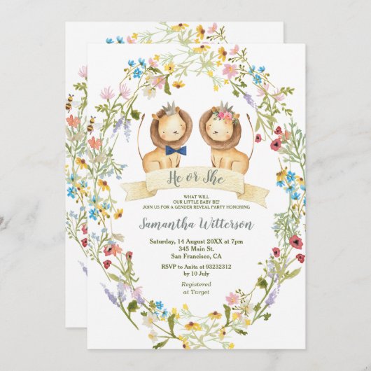 Rustieke bloemen Hij of Zij Leeuw Geslacht Onthull Kaart (Voorkant / Achterkant)