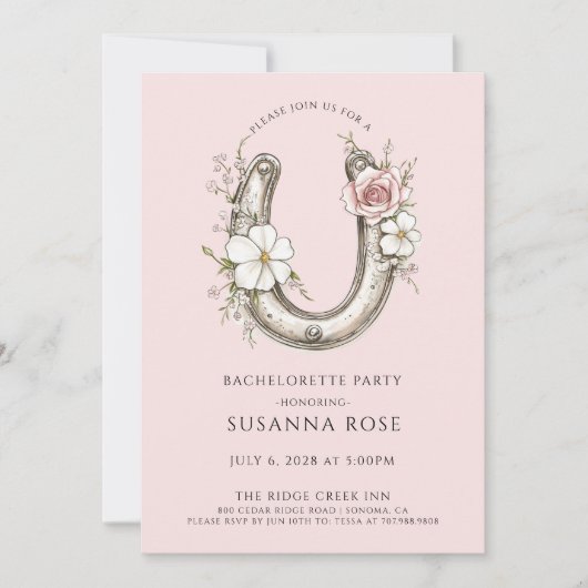 Rustieke Bloemen Hoefijzer Bachelorette Party Roze Kaart (Voorkant)